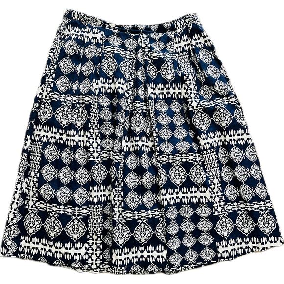 Ganesh 100% Linen Navy Blue Geometric Print Midi Skirt Natural Boho Pockets - Picture 1 of 6